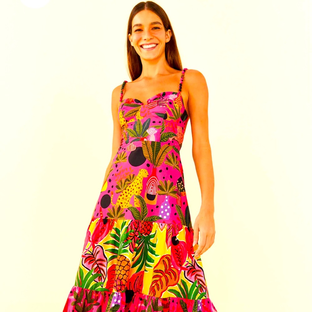 Farm Rio: Pink Pop Leopards Midi Dress